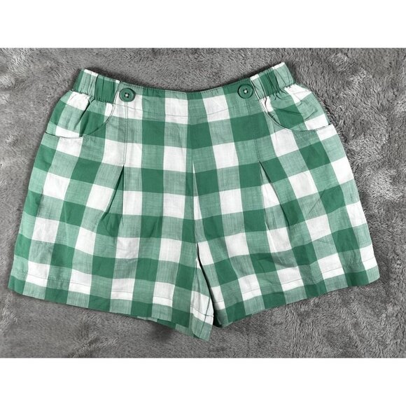 Mini Boden Girls Green & White Gingham Plaid Pleated Shorts Size 8Y - Picture 1 of 9